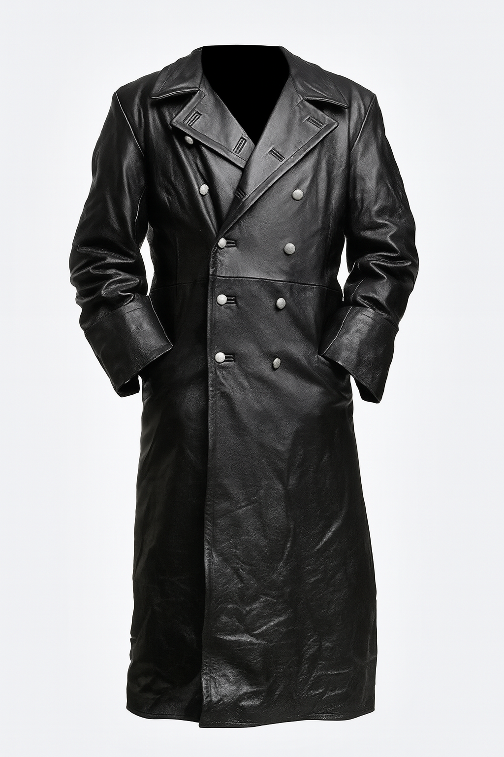 Ikonisk gotisk herretrenchcoat i syntetisk stof i anden verdenskrigs stil