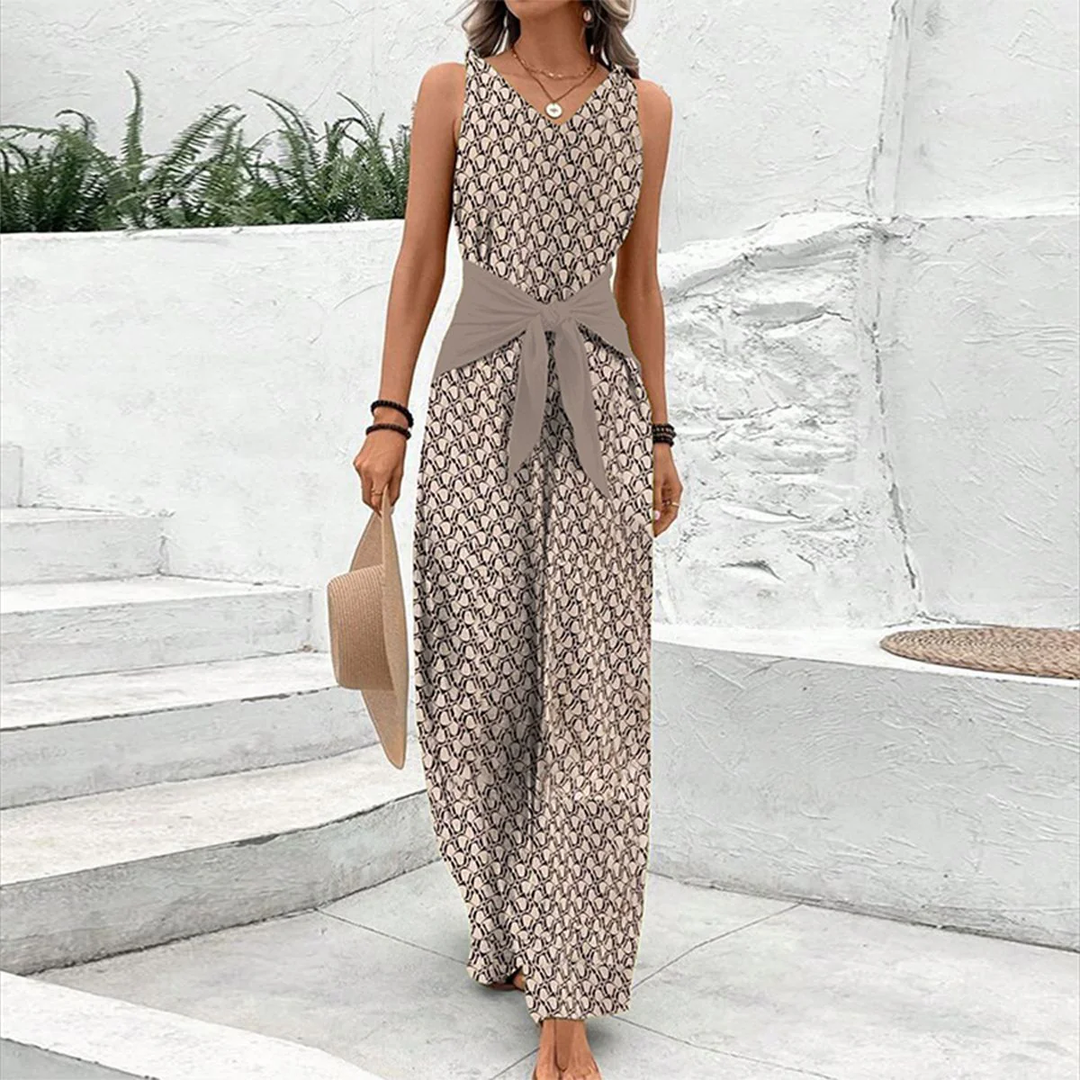 Mouwlös jumpsuit med V-ringning för damer
