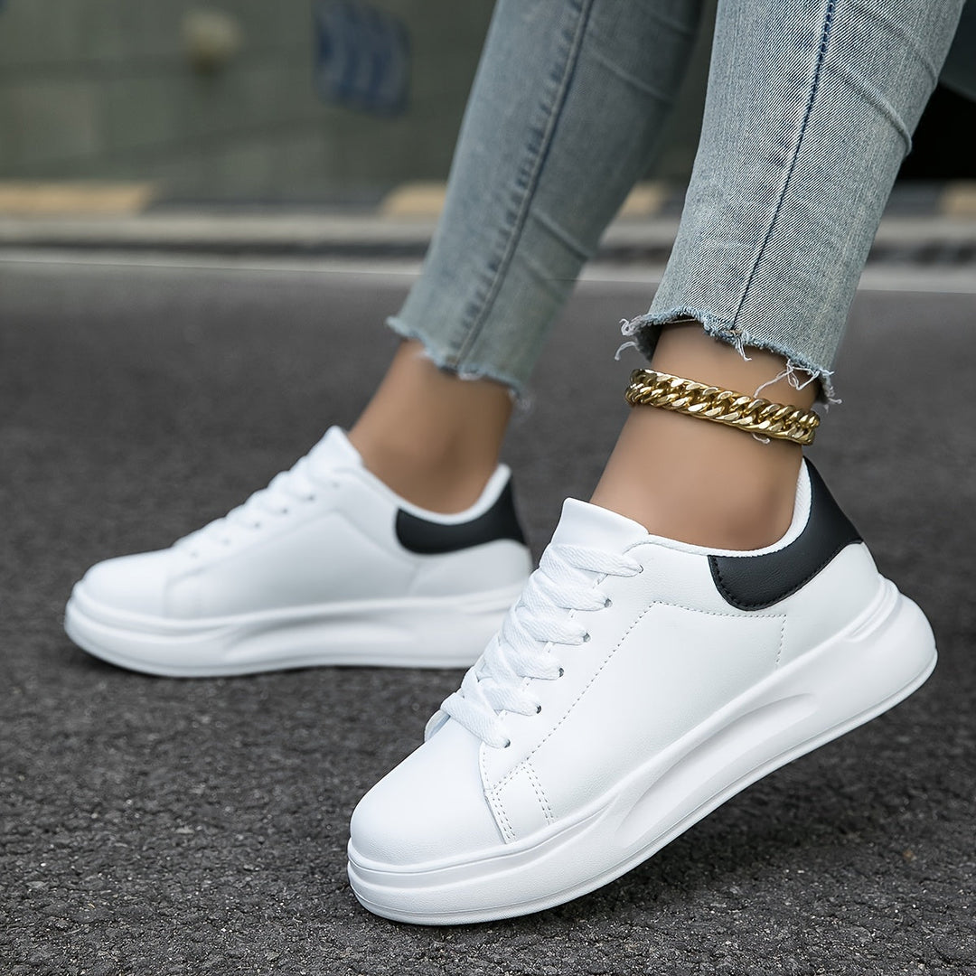 Ortopediska vita lädersneakers för kvinnor