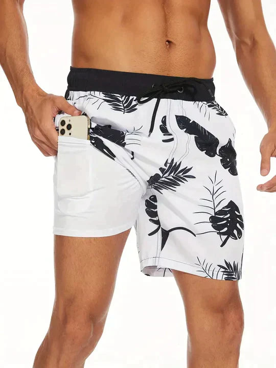Trendy badeshorts for menn med fôr og telefonlomme