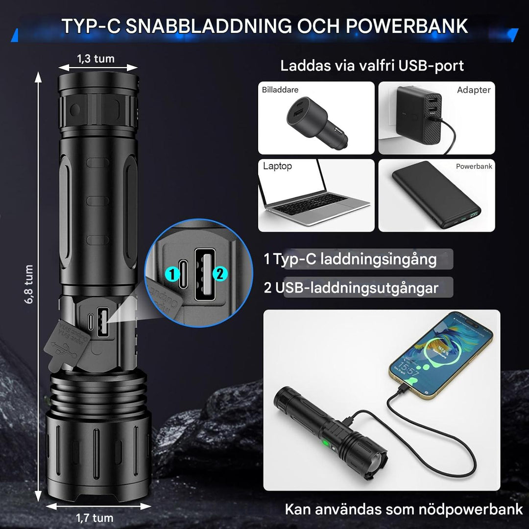 100 000 lumen taktisk ficklampa