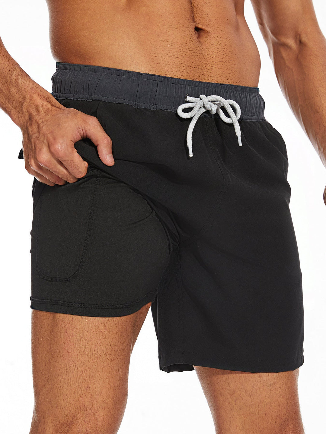 Trendy herrebadeshorts med innerbukse og telefonlomme