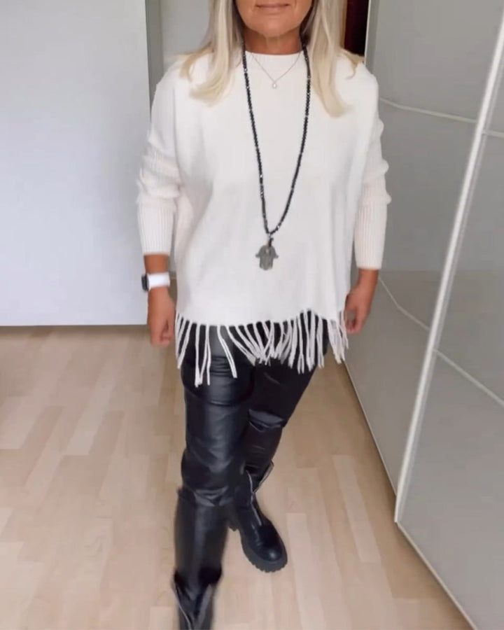 Enfärgad casual tröja med fransar