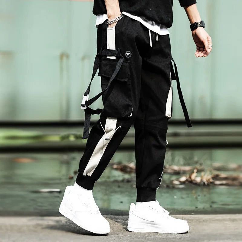 Streetwear haremsbyxor för män med flera fickor