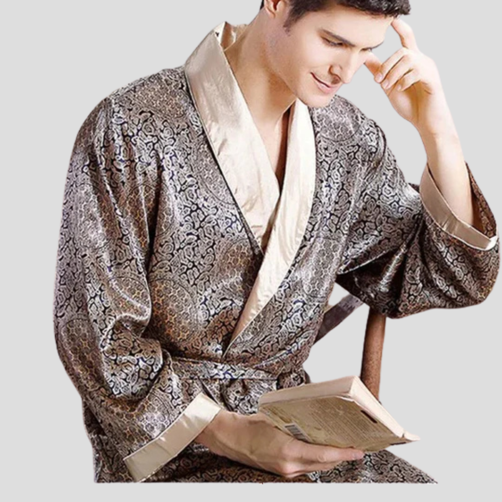Kimono-badrock i satin for menn