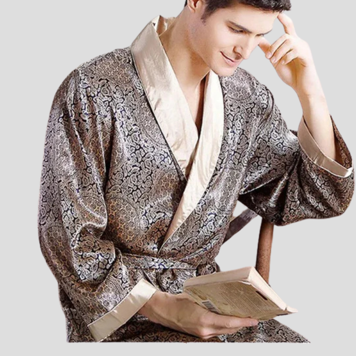 Kimono-badrock i satin for menn