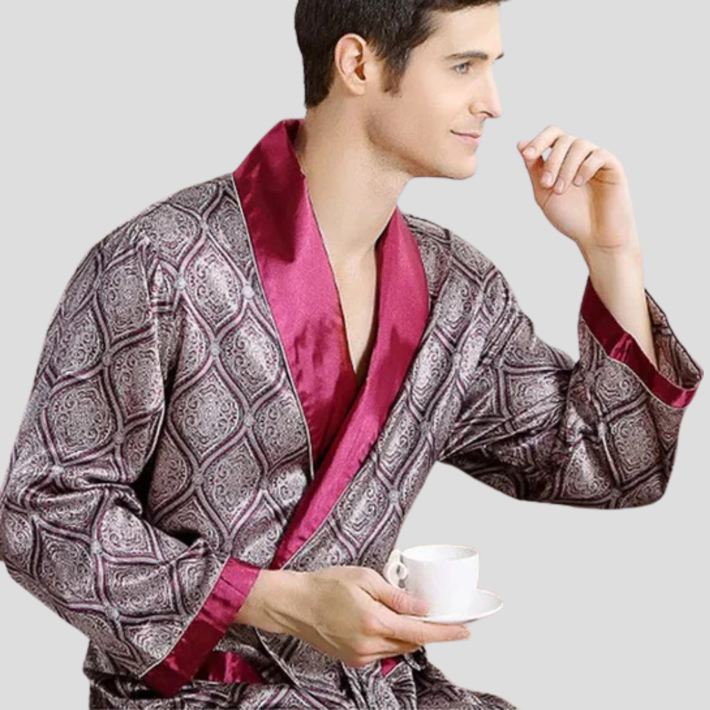 Kimono-badrock i satin for menn