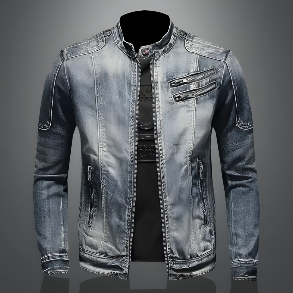 Retro jeansjack för herrar med klassisk bikerstil
