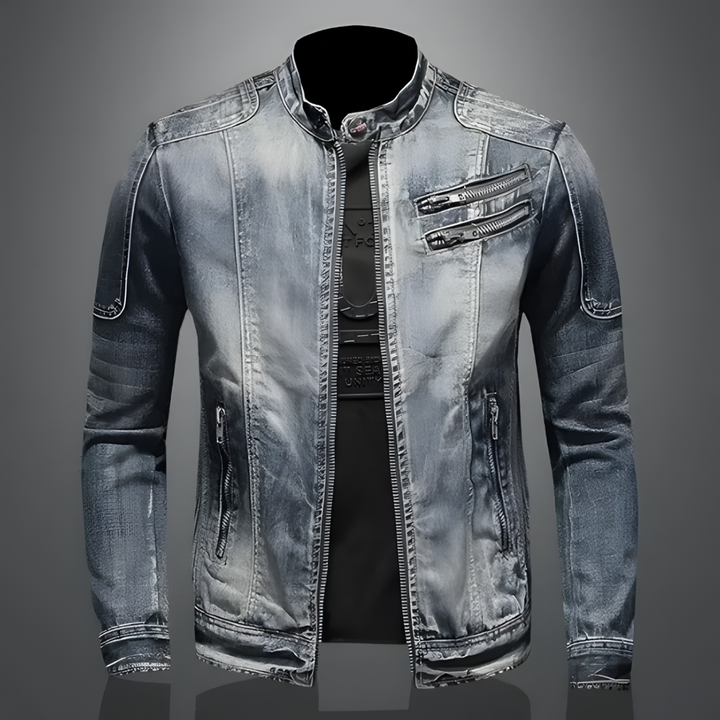 Retro jeansjack för herrar med klassisk bikerstil
