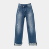 Bekväma denimbyxor med hög midja för kvinnor