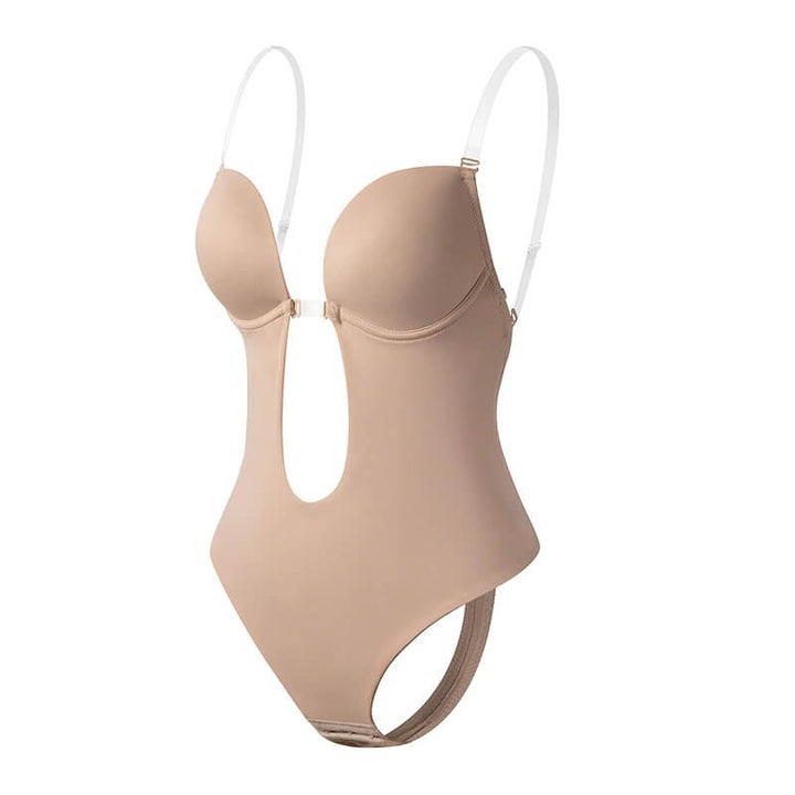 Djup V-ringad rygglös body shaper för osynlig siluett