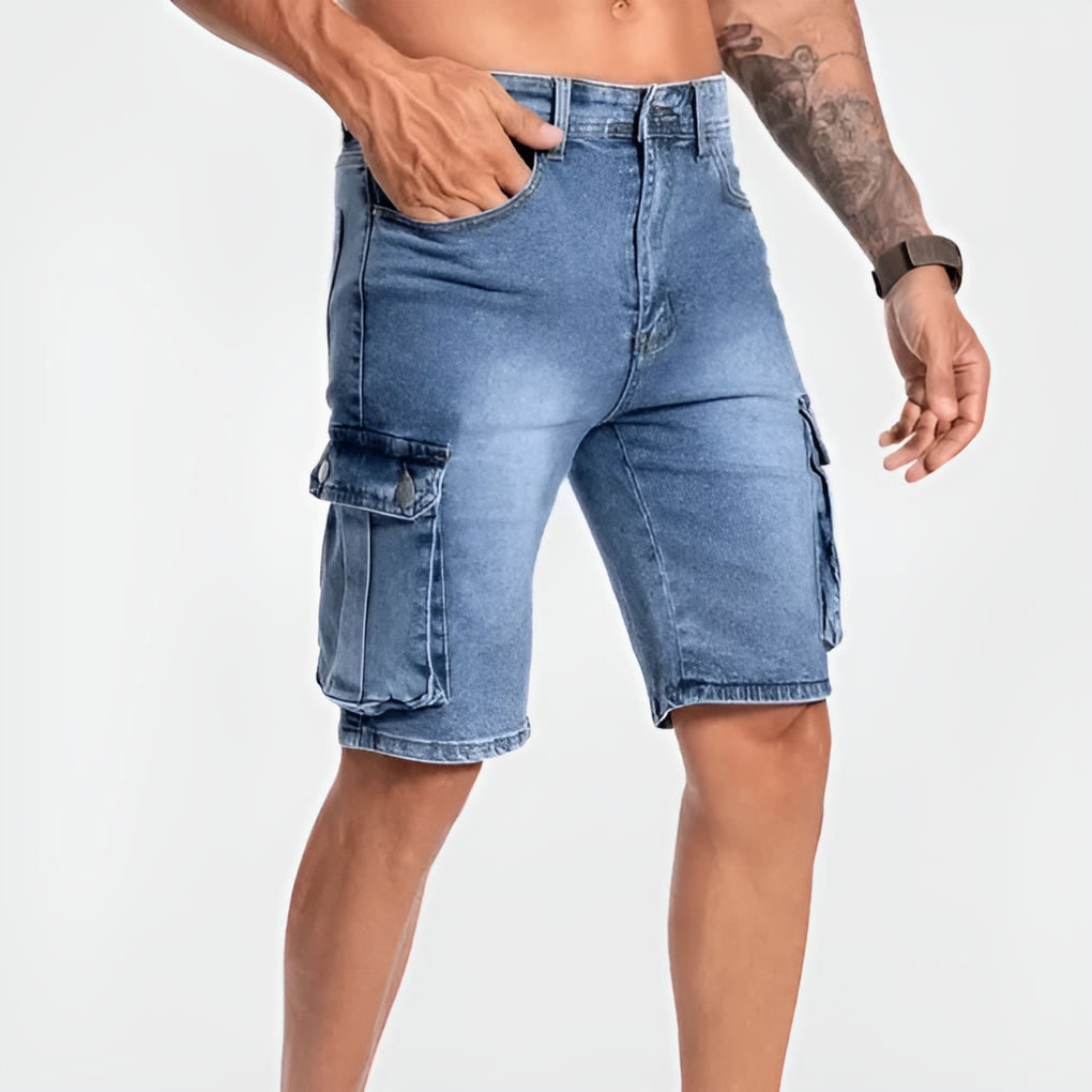 Herreshorts i denim med cargomønster