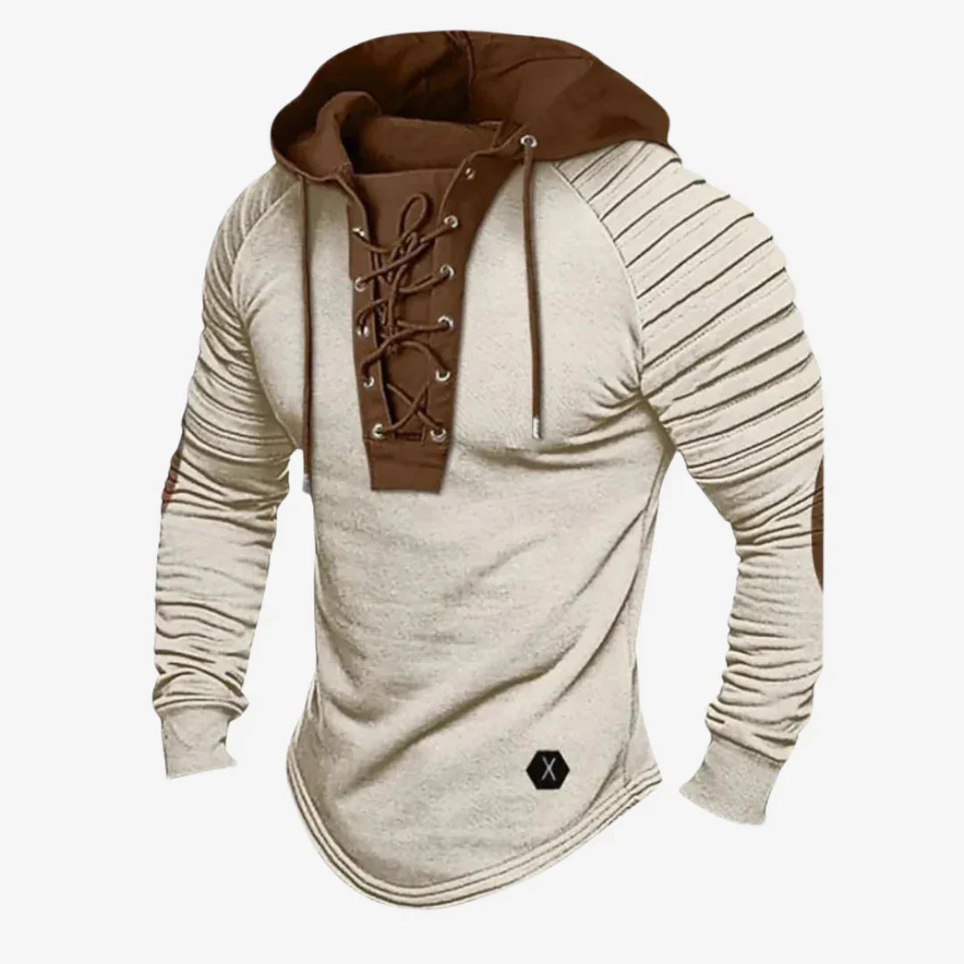 Sweatshirt til herrer med snøring i halsen og behagelig hætte