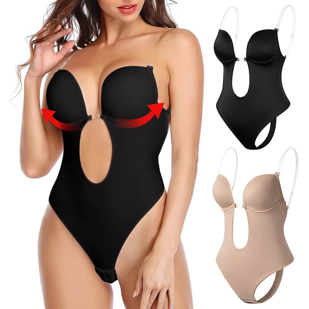 Djup V-ringad rygglös body shaper för osynlig siluett