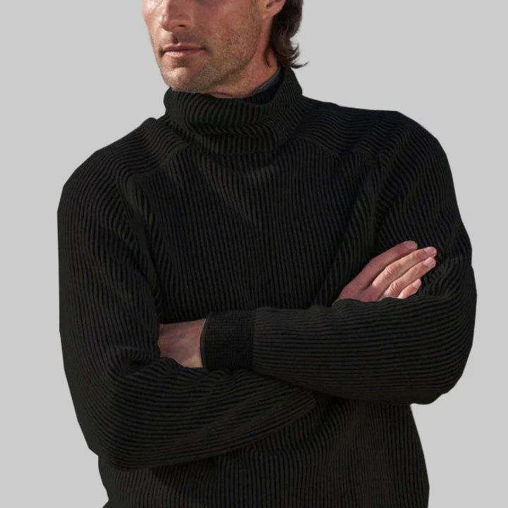 Herrtröja med polotröja, elegant enfärgad stickning