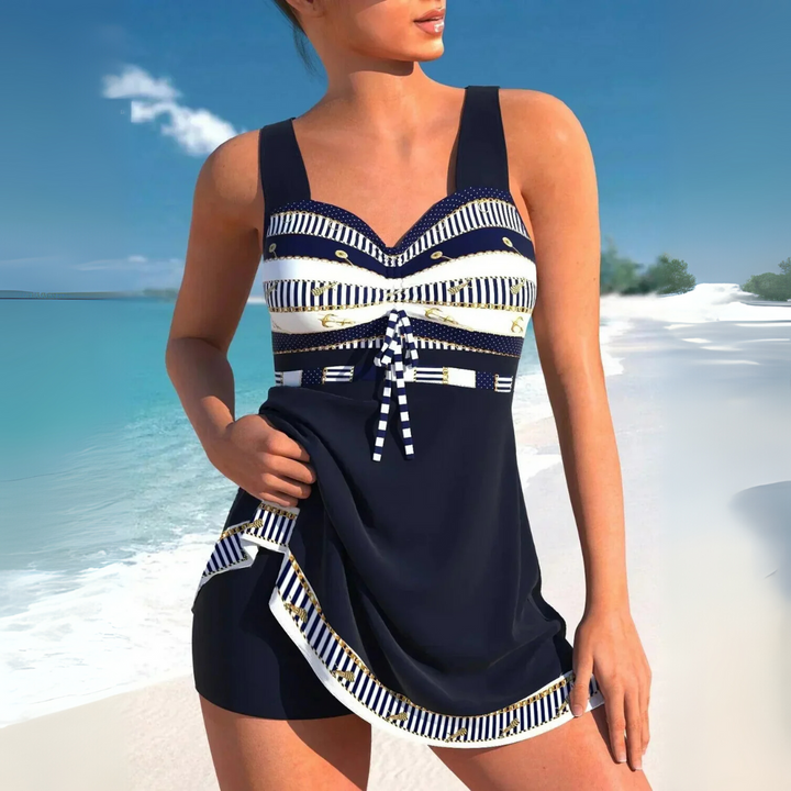 Aztec Print Ruched Tankini Swimdress