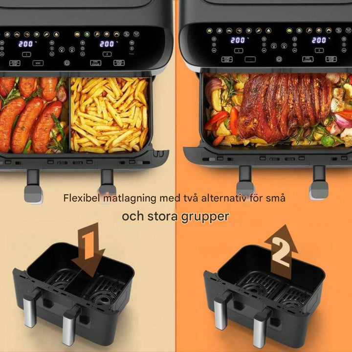 12-i-1 luftfritös med dubbla zoner och 2 korgar