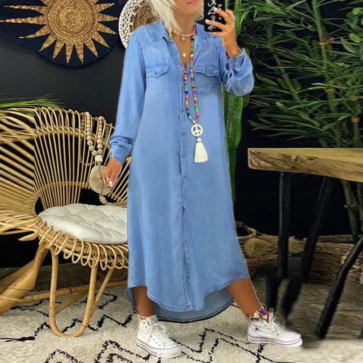 Långärmad jeanskjol för enkel vardagsstil