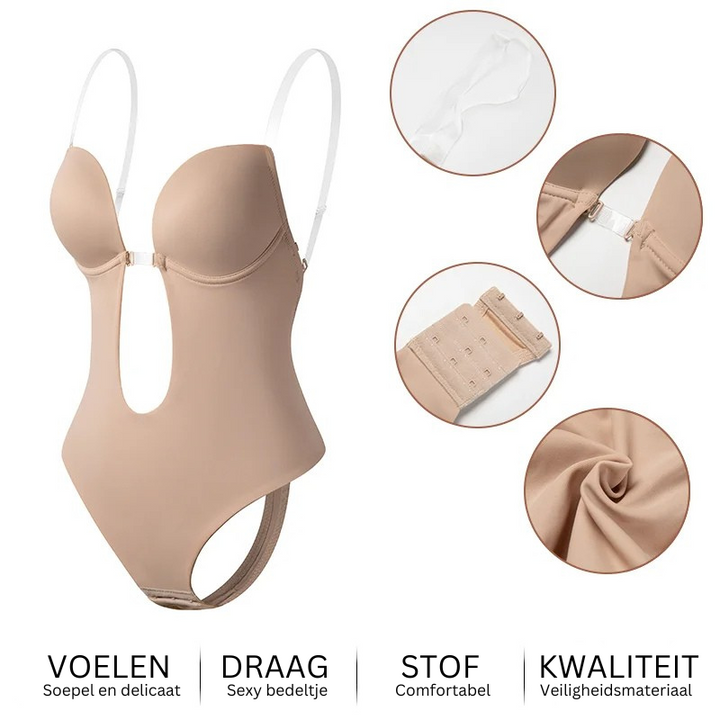 Formande bodyshaper med djup V-ringning och öppen rygg