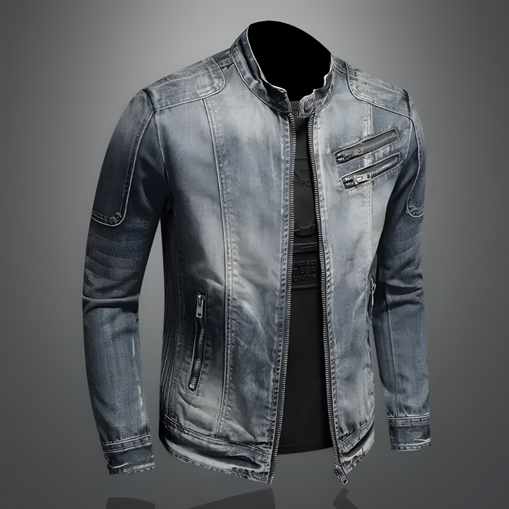 Retro jeansjack för herrar med klassisk bikerstil