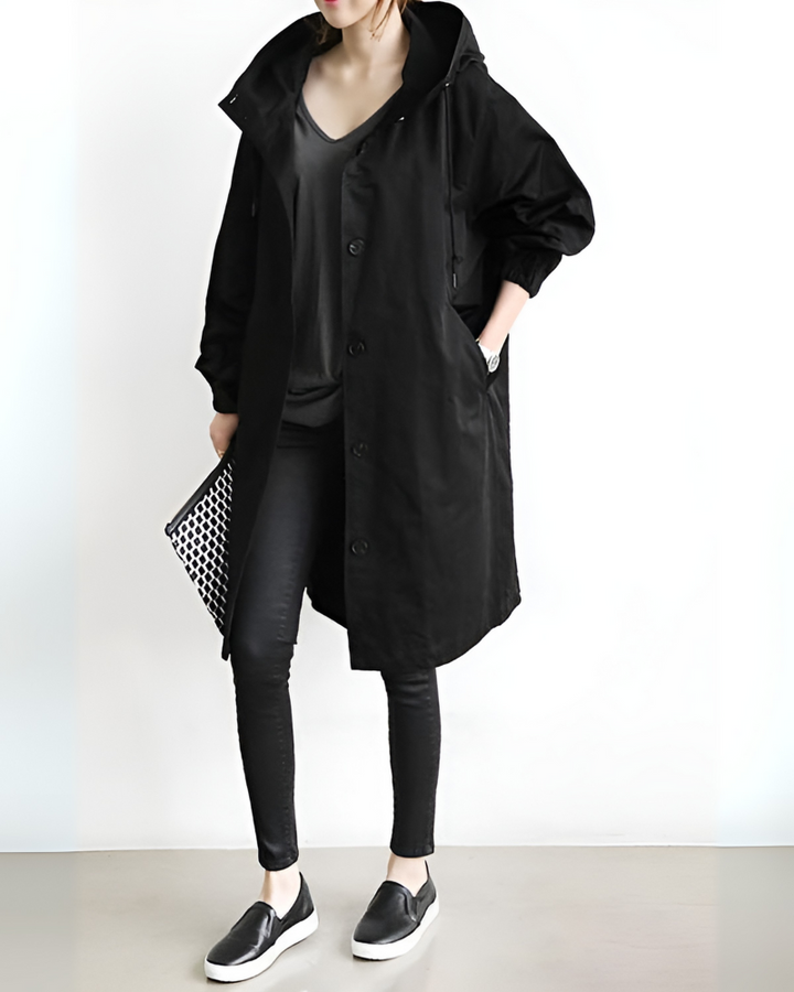 Klassisk trenchcoat med huva