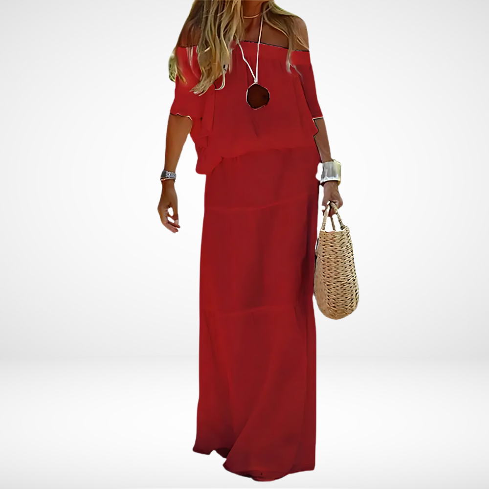 Elegant hvid off-shoulder maxi strandkjole
