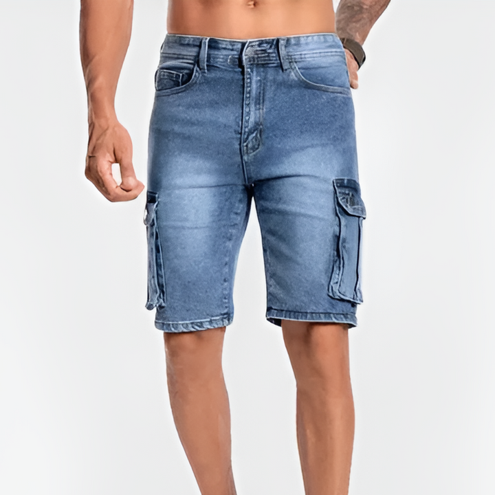 Herreshorts i denim med cargomønster