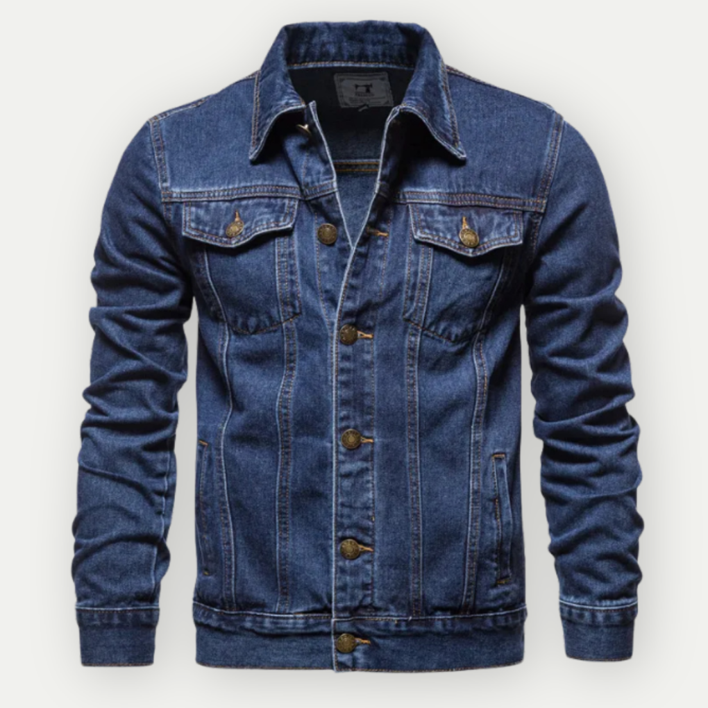 Herrjeansjacka i denim med trucker-design, klassisk stil för vardagsbruk
