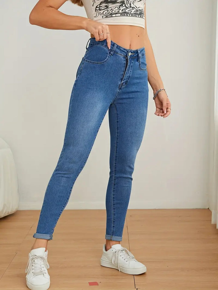 Enfärgade skinny jeans med hög midja