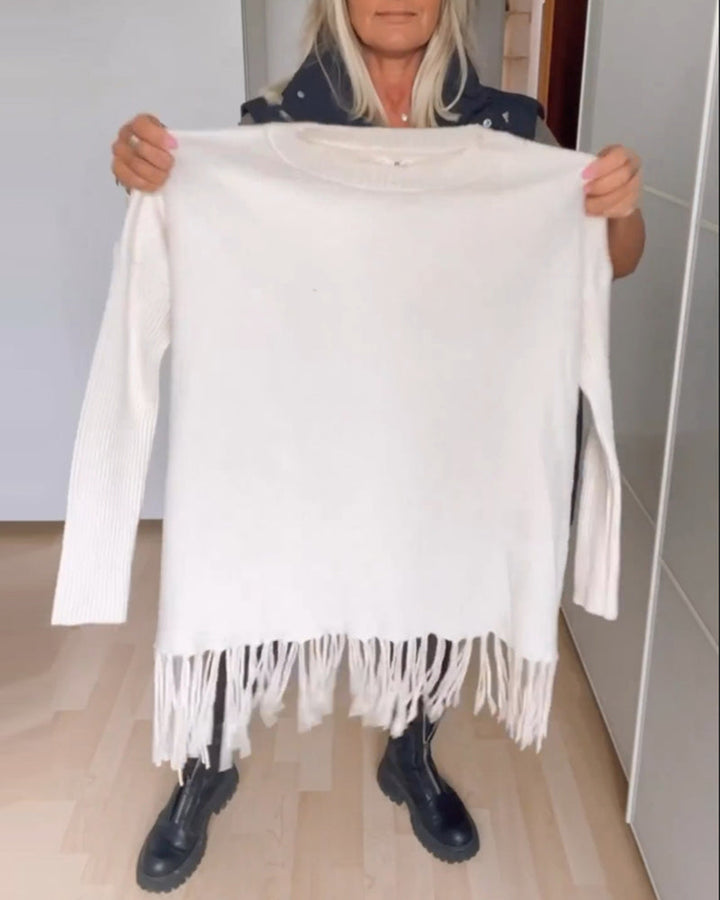 Enfärgad casual tröja med fransar