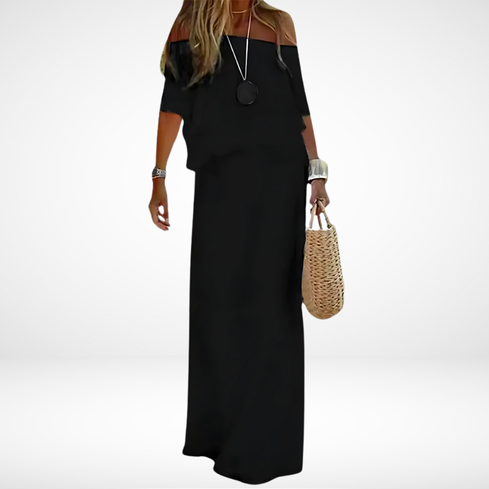 Elegant hvid off-shoulder maxi strandkjole