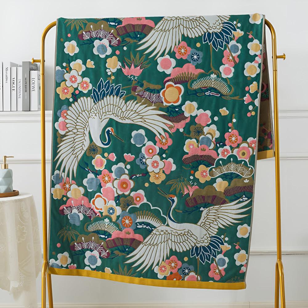 Lyxig badhandduk med tranor och blomster