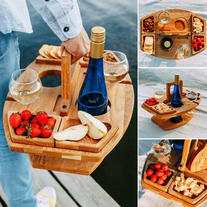 Bærbart træ-picnicbord til vin