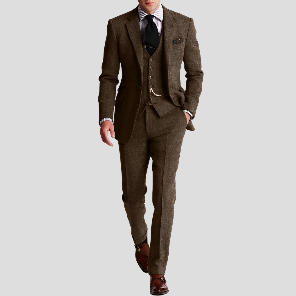 3-osainen klassinen elegantti tweed-smokkipuku miehille