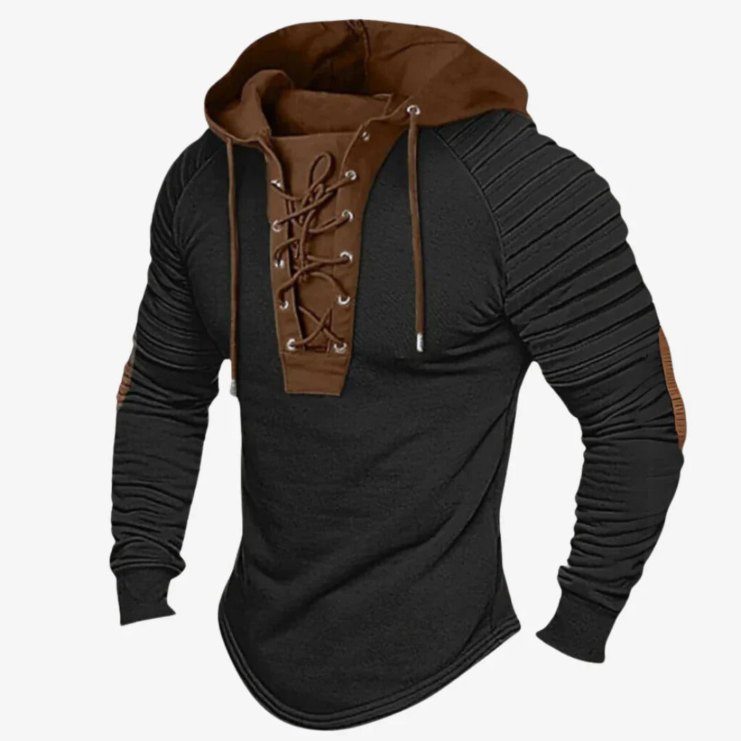 Sweatshirt til herrer med snøring i halsen og behagelig hætte