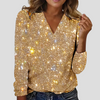Elegant glitterblus med v-ringning och långa ärmar