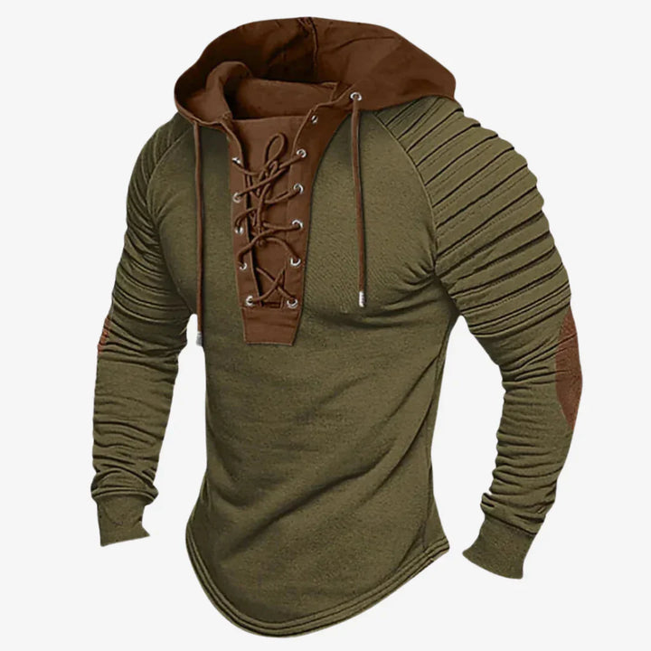 Sweatshirt til herrer med snøring i halsen og behagelig hætte