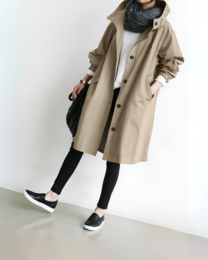 Klassisk trenchcoat med huva