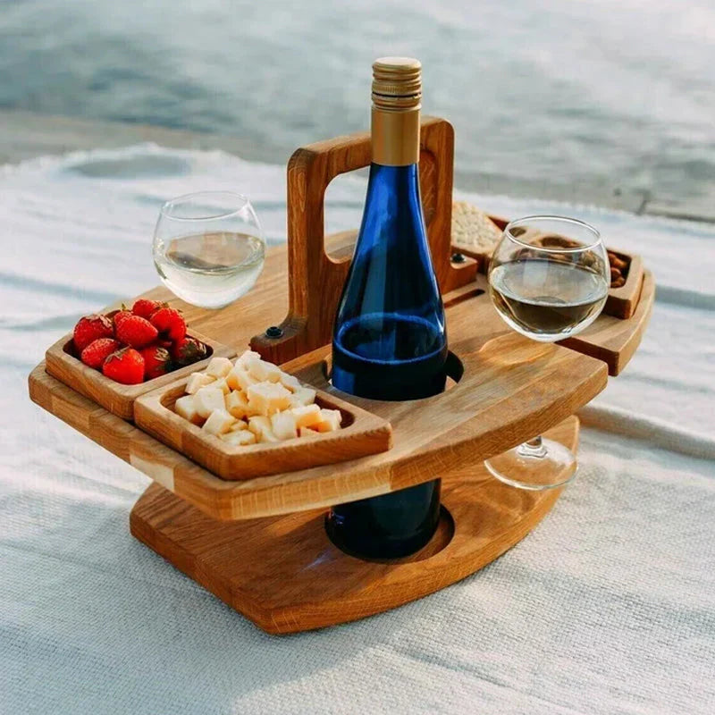 Bærbart træ-picnicbord til vin