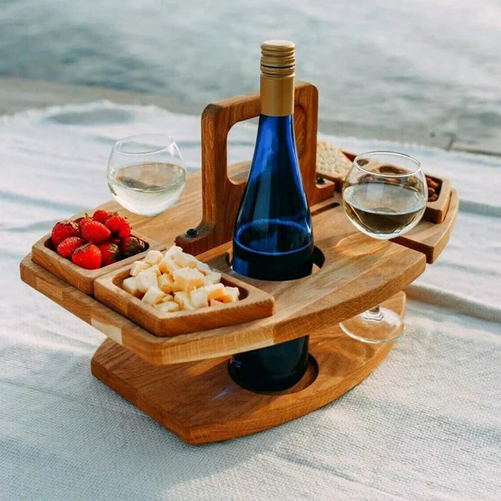 Bærbart træ-picnicbord til vin