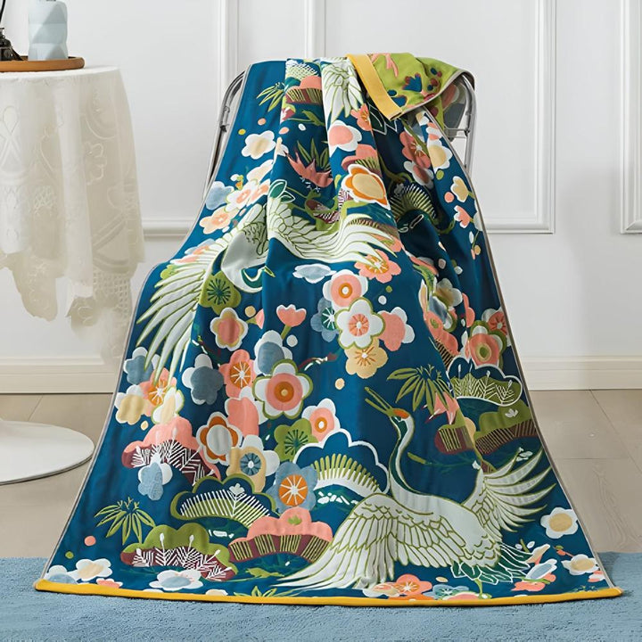 Lyxig badhandduk med tranor och blomster