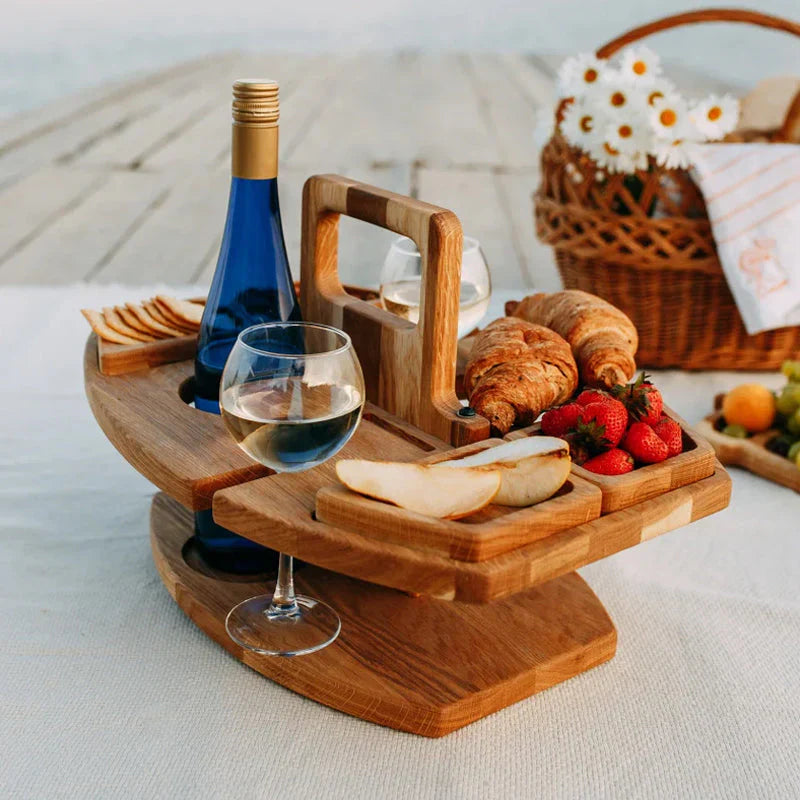 Bærbart træ-picnicbord til vin