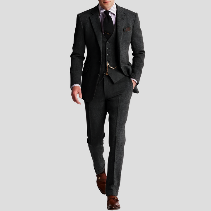 3-osainen klassinen elegantti tweed-smokkipuku miehille