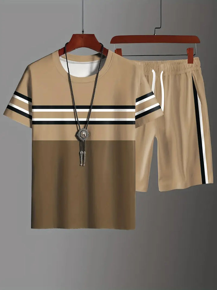 Casual T-shirt med rund halsringning och korta ärmar och shorts i ett set