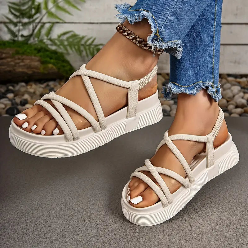 Mjuk sula Elastiskt ankelband Eleganta sandaler med plattform