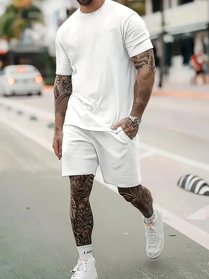 Oversized set med enfärgad T-shirt och shorts för män