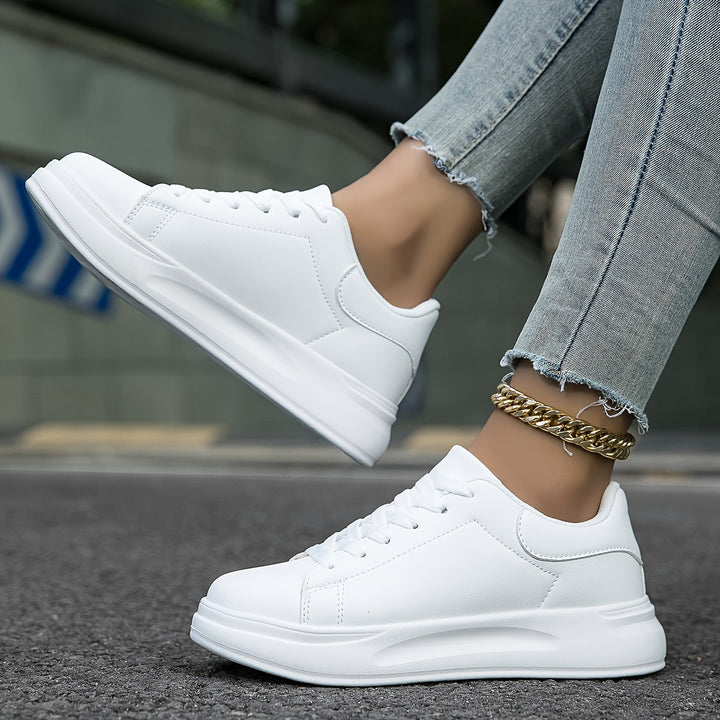 Ortopediska vita lädersneakers för kvinnor