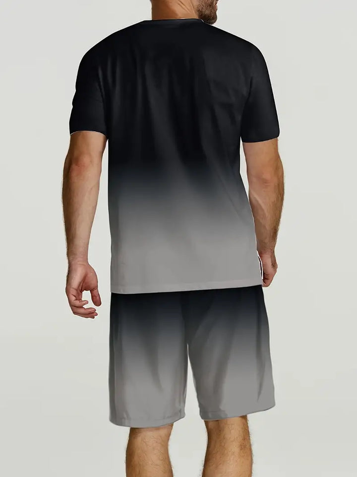 Färggradient outfit set T-shirt med bokstavstryck och shorts med dragsko