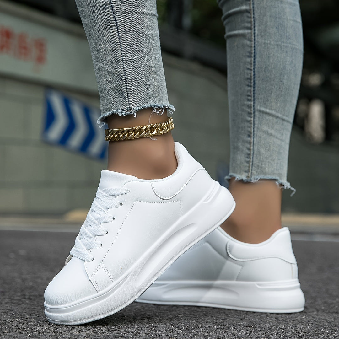 Ortopediska vita lädersneakers för kvinnor