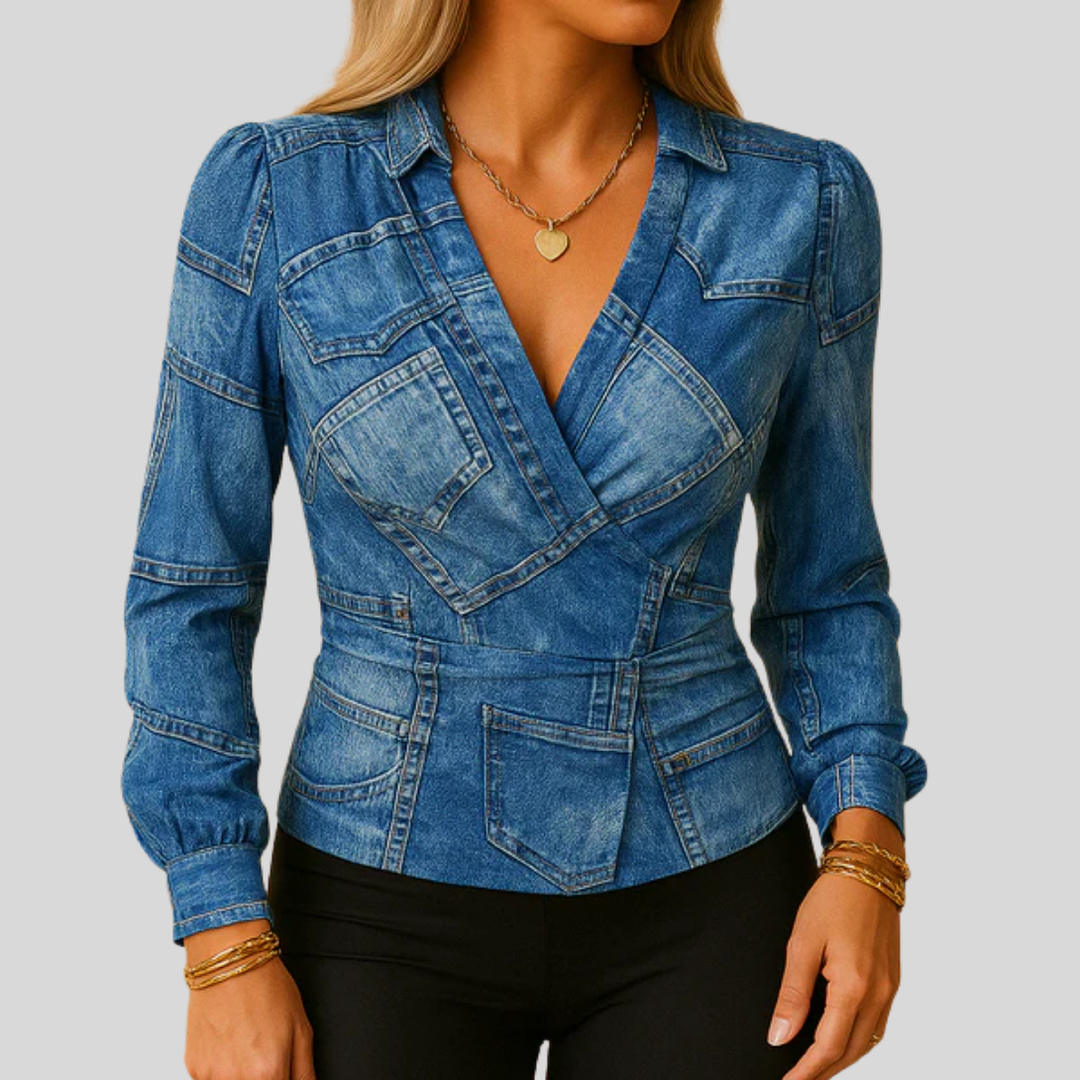 Långärmad topp med v-ringning för kvinnor